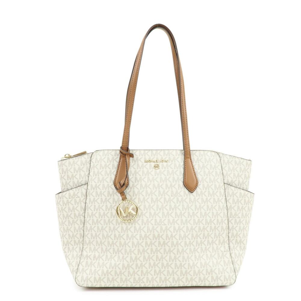 Michael Kors MK Signature Coated Canvas Shoulder Bag White